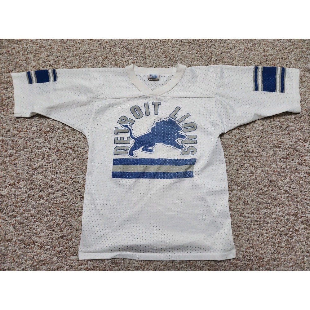 Vtg 80s Garan Detroit Lions Jersey 3/4 Sleeve Mesh Shirt Kids L 14-16 White